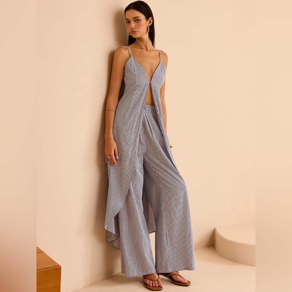 Commense Striped Long Cami Top and Wide-Leg Pants Set - Picture 3 of 15